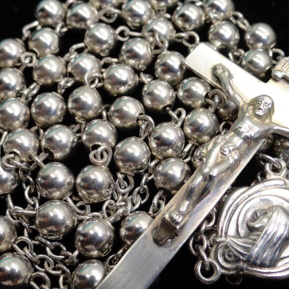 Sterling Silver 21 Grams 18 1/2" Rosary - Picture 3 of 4
